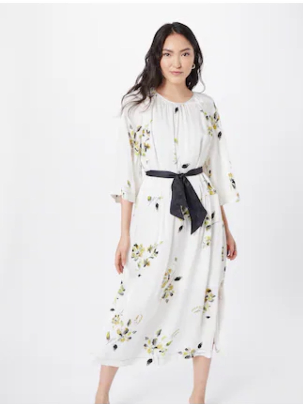 Day White Floral Maxi Dress with Black Tie Belt open back size US 12 synched